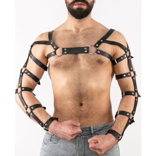 New Men Harness Bondage Leather Erotic Rivet Studs Body Chest Shoulder Half Harness Belt Gay Sissy Cosplay Costumes Sword Belt