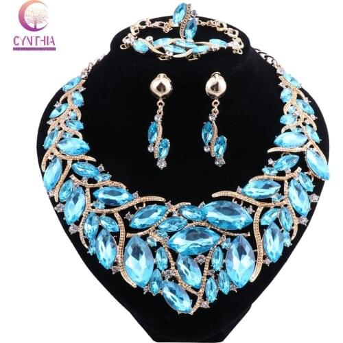 2018 New Fashion Rhinestones Crystal Statement Necklace Bridal Jewelry Sets Decoration Necklaces Earrings Set for Women