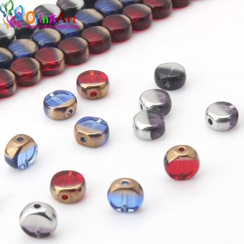 OlingArt 8MM 12pcs/lot Glass crystal half Metal plating Mixed colors Flat round shape beads DIY necklace Bracelet jewelry making