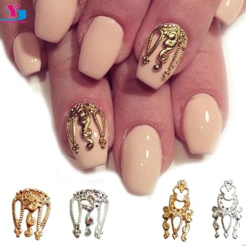 Wholesale Hot 100pcs 3D Gold Silver Metal Design Nail Art Decoration DIY Crafts Nail Supplies Glitter Charm Metal Studs Manicure