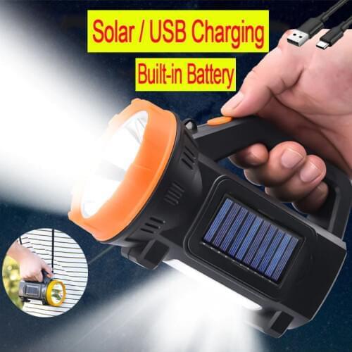 250W Handheld Spotlight Portable USB Rechargeable LED Searchlight Lantern Flashlight Waterproof with Side Light For Camping hunt