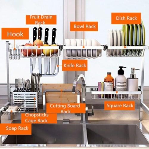 304 Stainless Steel Kitchen Dish Rack Plate Cutlery Cup Dish Drainer Sink Drying Rack Kitchen Organizer Storage Holder