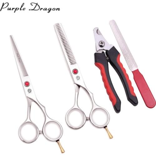 Pet Grooming Kit 5.5" 15.5cm Purple Dragon Straight Scissors Thinning Shears Pet Claw Scissor Puppy Shears Grooming Glove Z1013