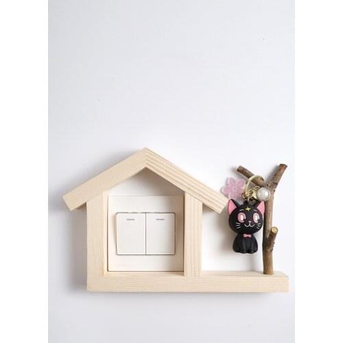 Modern Switch decorative wall stickers log Switch Sticker Creative switch deco Storage frame Socket protective wooden cover