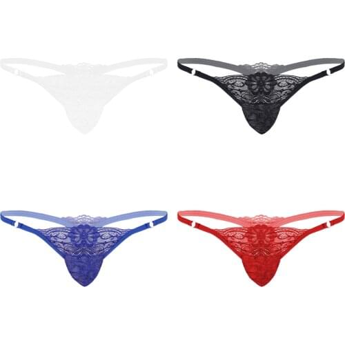 Men Sexy Lingerie Bulge Pouch Bikini Briefs T-back Sissy Panties Low Rise See Through Lace Thongs and G-Strings Gay Underwear