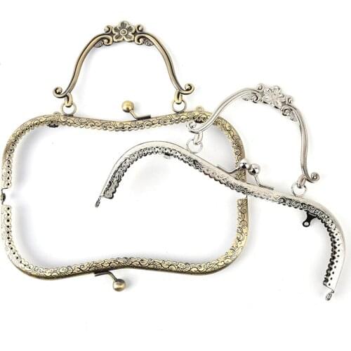 DIY 20.5cm Vintage Elegant Women Purse Frame Clutch Bag Clasp With Handle Knurling Bronze Silver DIY Hardware Accessories