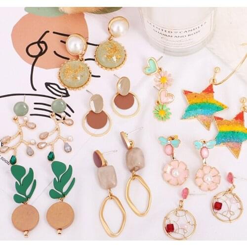 New Korean Style Daisy Flower Earrings For Women Heart Star Cute Geometric Gold Dangle Drop Earrings Female Wedding Accessories