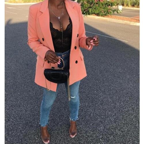 Fashion Commute Blazer Suit Women Solid Colors Double Breasted Mid Length Office Blazer 2021 Spring Autumn Basic Retro Suit Coat