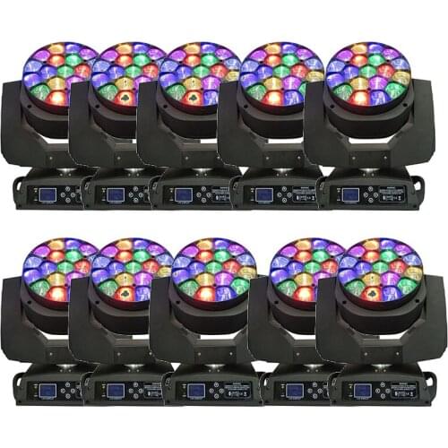 10pcs/lot Zoom LED 19*15w Moving Head Light Beam Bee Eye Wash 19pcs RGBW 4 IN1 Luces Professional Stage DJ Disco DMX Lighting