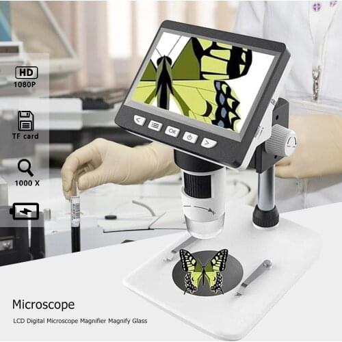 1000X HD1080P 4.3 Inch LCD Digital Microscope Portable Desktop Microscope Magnifier Magnifying Glass Set Support 10 Languages
