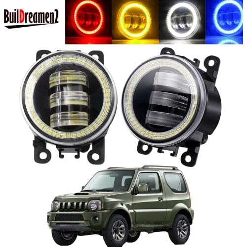 2 X Angel Eye Fog Light Assembly For Suzuki Jimny FJ 1998-2014 Car Front Bumper LED Lens Fog Driving Lamp DRL 30W 6000LM 12V