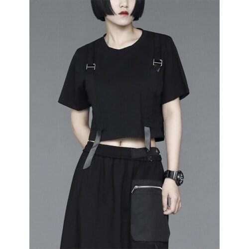 2021 summer new functional design Short Sleeve round neck solid Street short T-shirt slim navel womens top