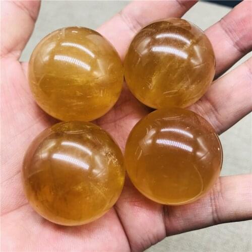 4pc 40mm Natural Citrine Calcite Quartz Crystal Sphere Ball Healing