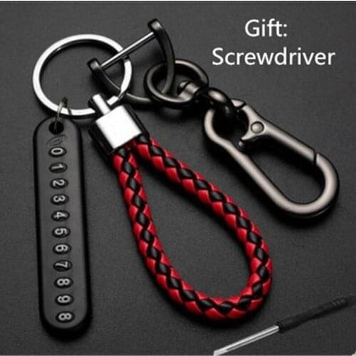 Stainless Steel Car Keychains Phone Number Card Keyfobs Auto Vehicle Keyring Leather Bradied Keyholder Jewelry Accessories Gifts