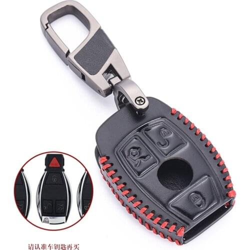 For Benz Genuine Leather 2&3 Button Smart Car Key Case Cover For Mercedes Benz Accessories W203 W210 W211 W124 Keyrings Keychain
