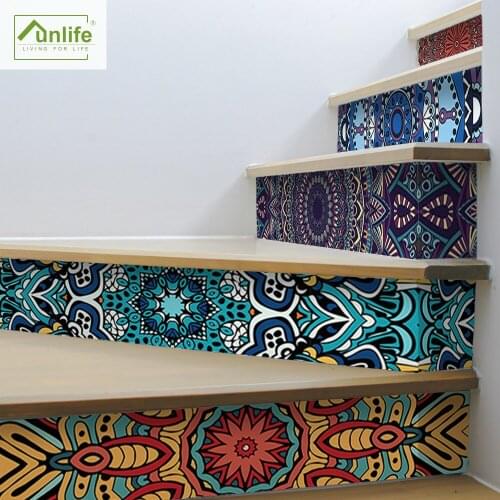 Funlife® Mandela Pattern Stair Stickers Waterproof Peel & Stick Easy to Clean Floor Stickers for Stairway Bathroom Kitchen Decor