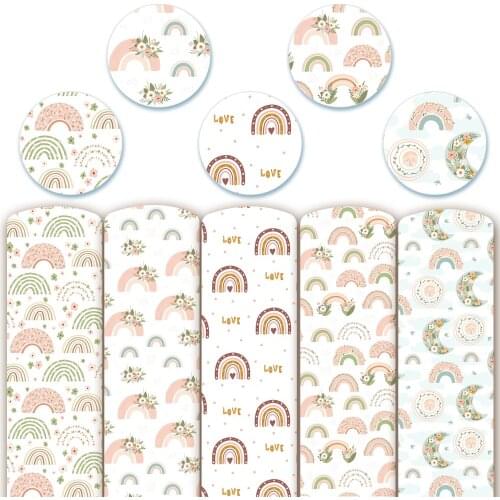 Synthetic Leather Fabric Hand Painted Style Lovely Rainbow Diy Hairbows Bags Pu Home Textile Decoration Materials 22*30cm/Pc