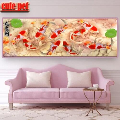 Large cute pet 5D Full Drill DIY koi puzzle Diamond Painting Cross Stitch square Diamond Embroidery rhinestones Diamond Mosaic