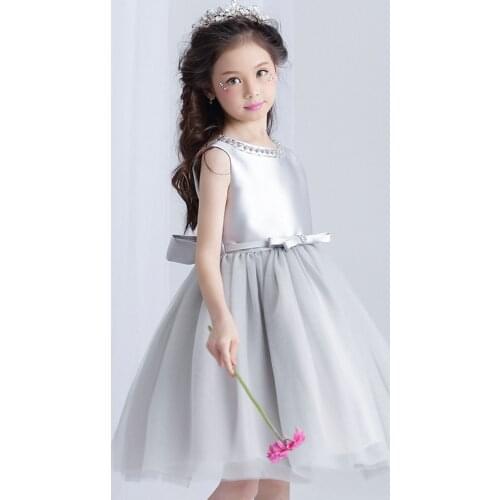 Brithday Girl Dress Weddings Mini Gray Beading Flower Girl Vestido 2021 Party Girls Clothes 4 6 8 10 12 Years Old RKF184046