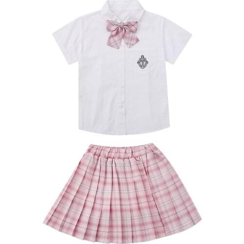 Kids girls summer 2pcs suit, short-sleeved shirt + skirts new big virgin suit 4-12 years old