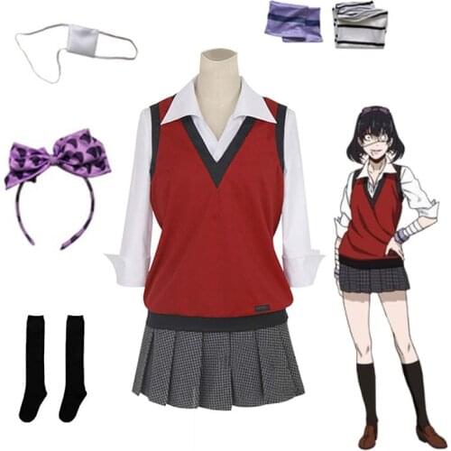Anime Ikishima Midari Cosplay Costume Kakegurui Compulsive Gambler Wigs Halloween JK Uniform Schoolgirl Anime School Suit