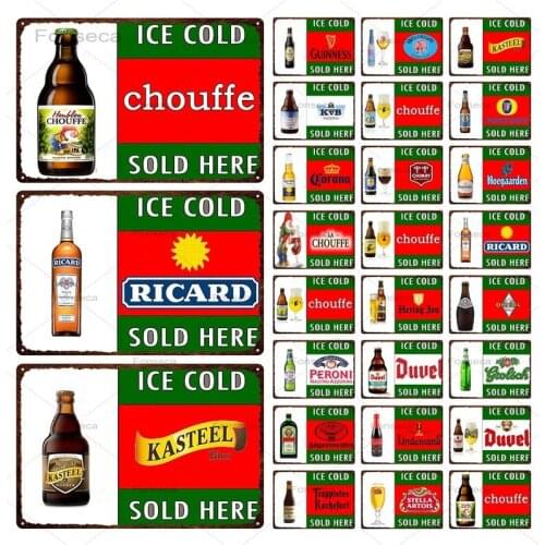 Ice Cold Beer Brand Metal Sign Vintage Sold Here Metal Signs Plaque Metal Pub Tin Sign Wall Decoration For Bar Pub Club Decor