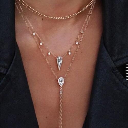 Miss JQ Multilayer Long Alloy Tassel Necklace Stainless Steel Chain Water Wrop Pendant Necklaces Women Sweater chain Jewelry