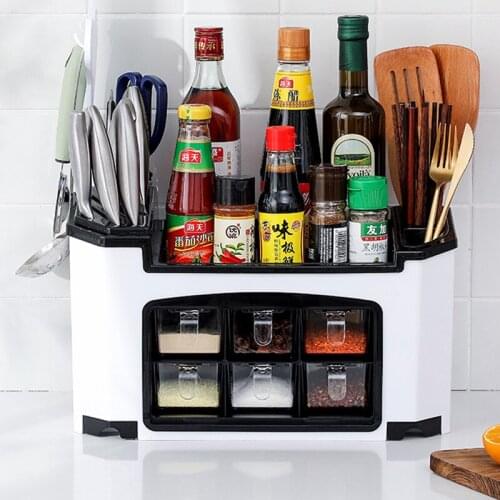 Fashionable Multifunctional Kitchen Shelves Spice Box Seasoning Rack Combination Knife Holder Chopstick Holder Storage Box