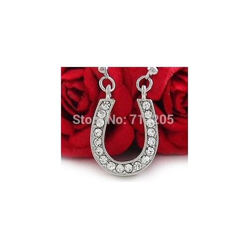 30pcs a lot fast selling fashion silver plated crystal horseshoe pendant Necklaces