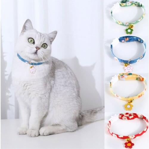 4 Colors Fashion Cute Printing Flower Pendant Cats Collars Lovely High Quality Puppy Dogs Bells Collar Pets Supplies Accessories