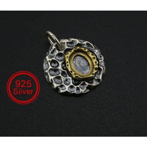 6x8MM Oval Pendant Settings Antiqued Solid 925 Sterling Silver Mens Charm Bezel DIY Gemstone Supplies 1421165