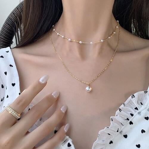 KISS WIFE 2021 Trendy New Fashion Kpop Pearl Choker Necklace Cute Double Layer Chain Pendant For Women Jewelry Girl Gift
