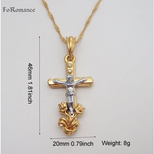 Men Woman YELLOW GOLD Plated 18INCH WATER WAVE NECKLACE& White Gold Plated JESUS CROSS GOD CZ STONES ROSE PENDANT Great Gifts