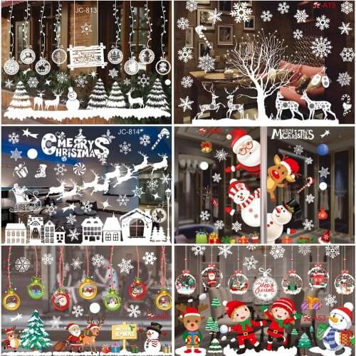 QIFU 2021 Christmas Window Stickers Merry Christmas Decorations For Home Wall Sticker Kids Room Wall Decals New Year Stickers
