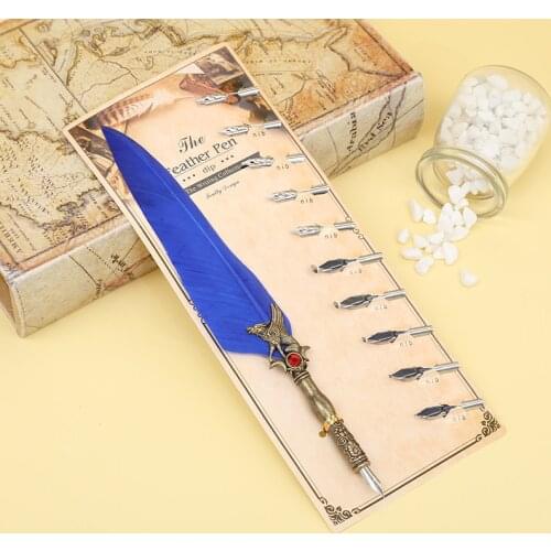 Retro natural goose feather simple dip pen calligraphy high-grade cardboard packaging tilted feather pen