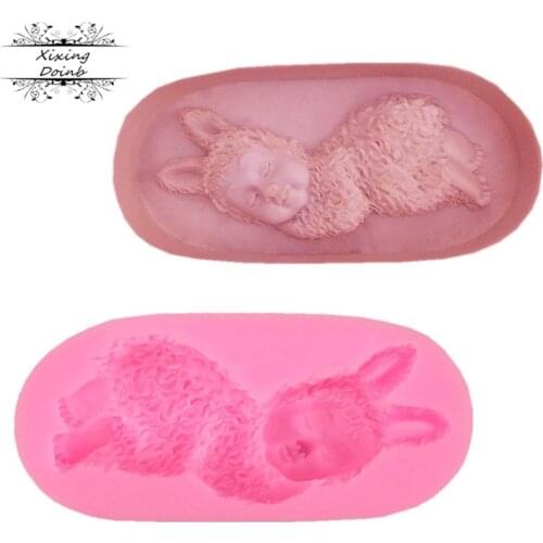 Rabbit baby shape silicone cake candy mold DIY soft candy decoration tool 3D sleep baby soap mold
