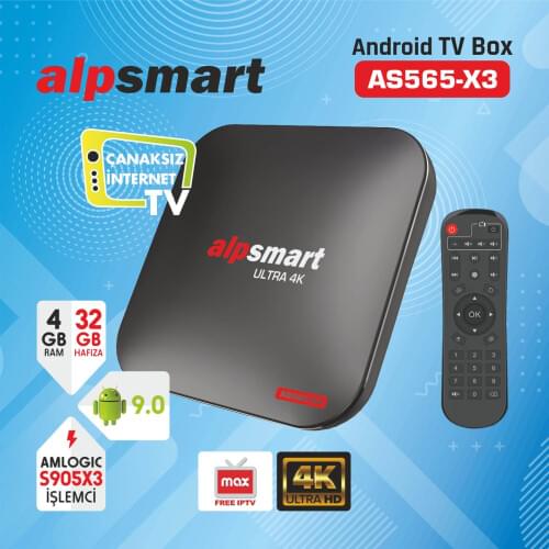 2020 AlpSmart AS565-X3 Android 9.0 Tv Box 4k Media player 4G/32G Quad-Core ARM Cortex a55