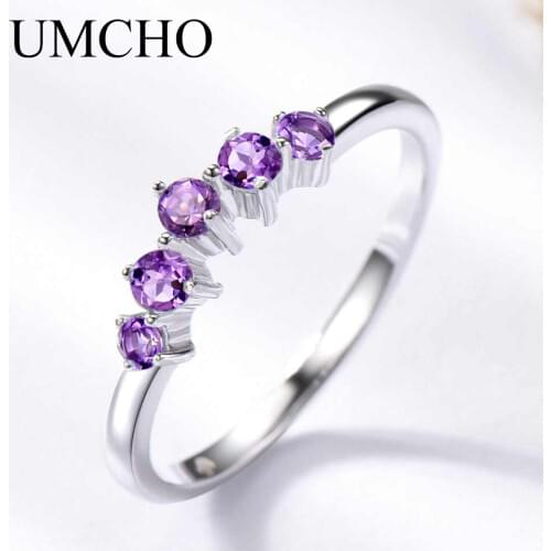 UMCHO Natural African Amethyst Rings for Women Solid 925 Sterling Silver Stacking Ring Engagement Wedding Gemstone Jewelry