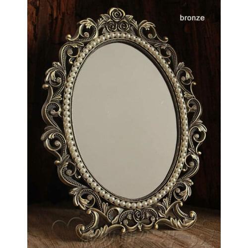 Vintage creative table makeup cosmetic mirror floral embossed jewelry embossed metal frame table decoration silver bronze 337B