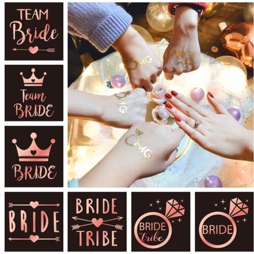 Team Bride Rose Gold Temporary Tattoo Sticker Bachelorette Party Decoration Bridal Shower Hen Party Bride To Be Wedding Decor