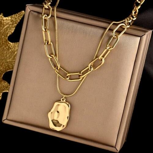 Inserts Stainless steel charm double necklace New fashion Titanium STEEL pendant Simplicity nice gift women jewelry No fading