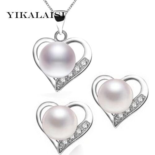 YIKALAISI 2017 100% natural freshwater pearl pendant and earrings 925 sterling silver jewelry sets for women weddings gifts