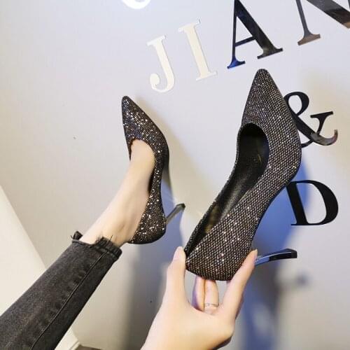 Womens High Heels Zapatos De Mujer Womens Shoes Fashion Sequins Luxury Shoes Womens Designer Shoes black heels women shoes