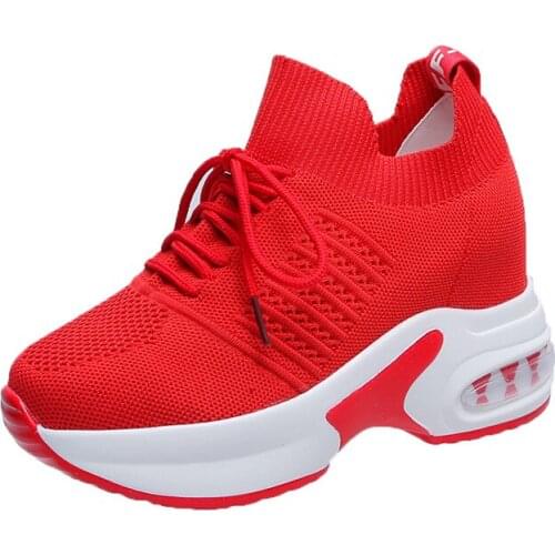 Womens 8Cm Summer Breathable Sneakers Platform Wedge High Heel Casual Mesh Shoes