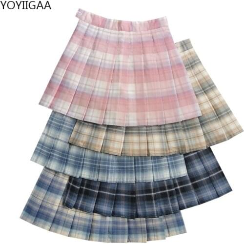Harajuku Women Pleated Plaid Skirts High Waisted Female Skirt Preppy Style Woman Mini Skirts Cute Sweet Ladies Girls Short Skirt