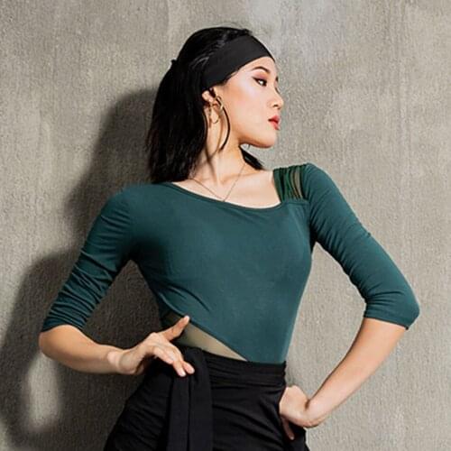 Half Sleeves Skew Collar Women Latin Dance Shirts Lady Sexy Latin Dancing Tops Outerwear for Samba Tango Chacha Clothes YS337