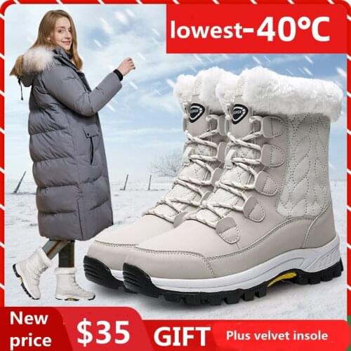 Large Size Plus Velvet Snow Boots High-top Womens Boots Thick Warm Cotton Shoes Comfortable Lace-up Outdoor Boots Platform Boot