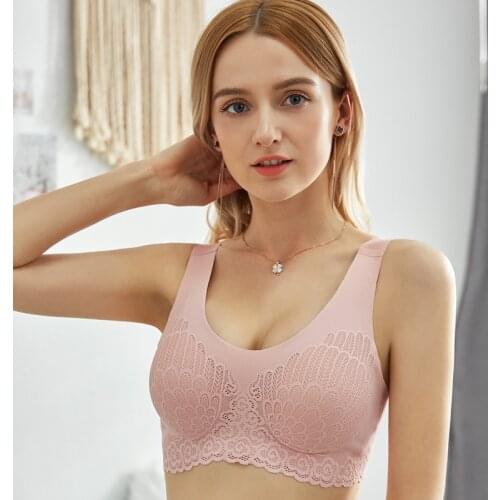 Wasteheart Women Fashion Pink Latex Bralette Wireless Push Up Seamless One-Piece Bras Cotton Cup A B C Padded Maiden Underwear