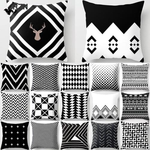 1Pcs Black White Geometric Cushion Cover Polyester Square Pillowcases Decoration Home Cars Decor Pillow Cover 45*45cm 40525