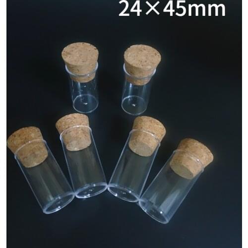 20pcs 30pcs 50pcs 100pcs 24x45mm Plastic Flat Bottom Clear Test Tube With Cork Stoppers, Transparent Lab PS Empty Vial Container